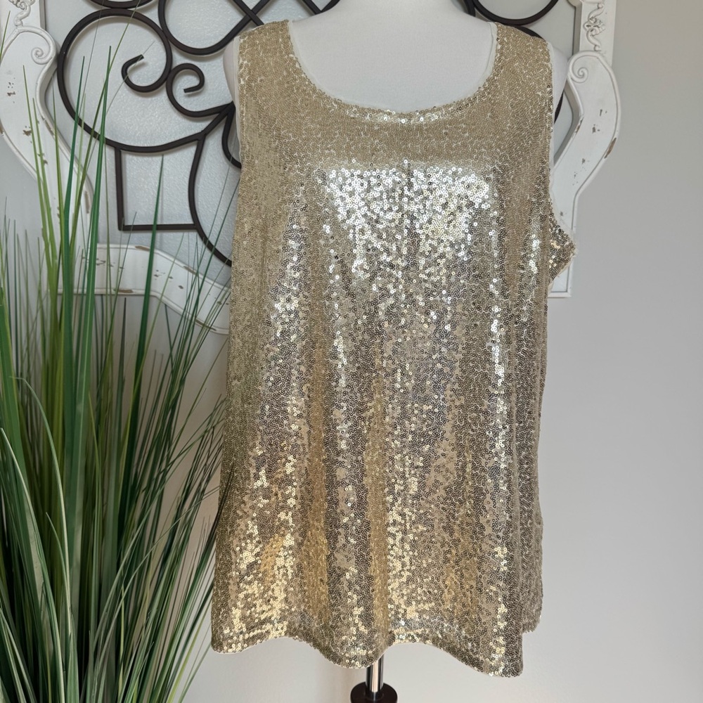 ISAAC MIZRAHI Size XL Gold Sequin Tank Top